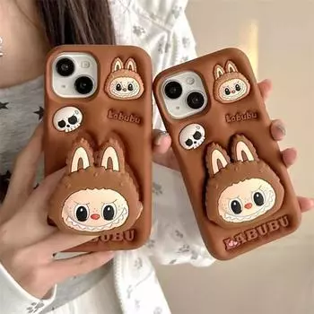 Милый сжимающий силиконовый чехол для iPhone 16 15 14 13 12 11 Pro Max с телескопической поддержкой, противоударный чехол iPhone 11 коричневый