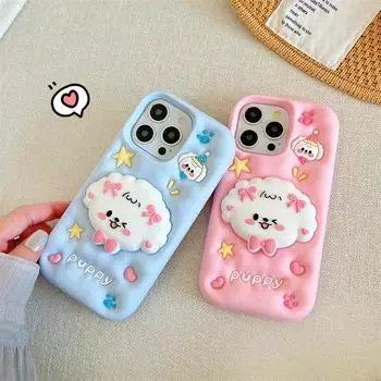 Милый сжимающий уменьшающий давление силиконовый чехол для телефона в виде щенка для iPhone 16 15 14 13 12 11 Pro Max телескопическая поддержка противоударный чехол для iPhone iPhone 11 синий