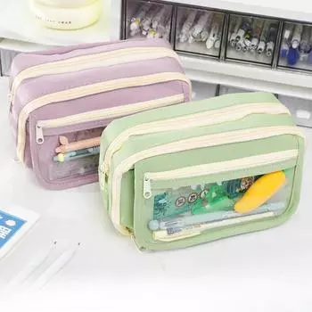 Милый тканевый пенал Kawaii, большая вместительная детская сумка на молнии с животными, детская сумка для ручек для мальчиков, школьный чехол для девочек, принадлежности чёрный