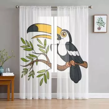 Милый тукан сидит на дереве, тюлевая занавеска для гостиной, прозрачная занавеска с балдахином для кухни, спальни, оконные шторы 135W x 114H(cm)