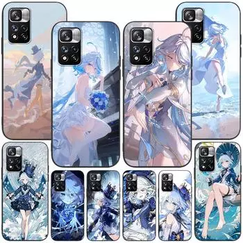 Милый ударный чехол Furina Genshin для Xiaomi Redmi Note 8 10 11 9 10S 12 Pro Plus 7 8T 9S 12S 11S 11T, мягкий черный чехол из ТПУ для телефона Redmi Note 7