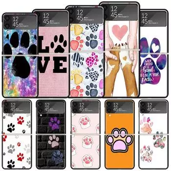Милый ударопрочный жесткий чехол Dog Footprint Paw для Samsung Galaxy Z Flip 4 3 5G Phone Cover Z Flip3 Flip4 Black Fundas Matte Shell Samsung Z Flip 4