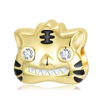 Милый улыбающийся золотой тигр 925 пробы стерлингового серебра бисерный браслет год тигра Diy бисер серебряные ювелирные изделия аксессуары