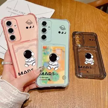 Милый узор астронавта прозрачный чехол для Samsung S24 FE S23 Ultra S22 A16 A15 A55 A35 A54 A34 A52 A14 мягкий силиконовый слот для карт противоударный тонкий чехол для телефона Samsung S24 серый