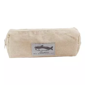 Милый вельветовый пенал с вышитой маленькой акулой, сумка для ручек, подарок для девочек и детей, школьные канцелярские принадлежности, органайзер, принадлежности бежевый