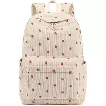 Милый вельветовый рюкзак для девочек – большая вместимость 25-35 л, сумка для школы, путешествий и ноутбука с принтом клубники, водонепроницаемый и прочный 45.5*30*15cm чёрный