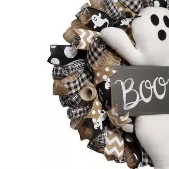 Милый венок из куклы-призрака - искусственное украшение на Хэллоуин, ручная работа, очаровательное выражение лица, яркие цвета, для использования в помещении и на открытом воздухе 40cm
