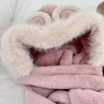 Милый ветрозащитный шарф, шапка, перчатки, комплект, утолщенная цельная шапка с медвежьими ушками, защита ушей, шарф, шапка бежевый