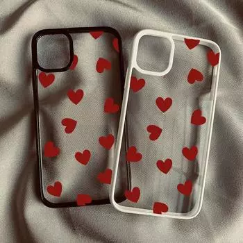 Милый винно-красный чехол для телефона с сердечком для iPhone 14 Pro 15 13 12 Mini 11 XR XS Max X 7 8Plus INS Kawaii противоударный жесткий чехол For iPhone7or8 SE20