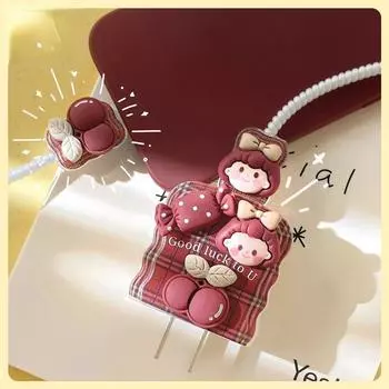 Милый винно-красный женский вишневый конфетный кабель для передачи данных, защитный мягкий чехол для зарядного устройства IPhone14promax с iPad air 18, 20 Вт D