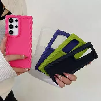 Милый волнистый кремовый чехол для телефона с загнутыми краями для Samsung S25 Ultra Plus S24 Fe A06 A16 A55 A35 A25 A15 A54 A14 A13 Tpu мягкий противоударный квадратный чехол Samsung S25 фиолетовый