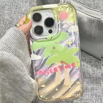 Милый волнистый лазерный противоударный силиконовый чехол с изображением кокосовой пальмы, мягкий защитный чехол для телефона Iphone 11 12 Promax 14 13 Pro Max Back Fundas For iphone 12pro