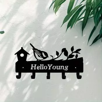 Милый воробей металлический силуэт садовый кол, художественное изделие прочный настенный декор домашний декор крючок для стены, железное искусство, вешалка для пальто чёрный