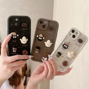 Милый забавный 3D-силиконовый чехол для телефона с изображением кофейного шара для iPhone 11 13 12 14 15 16 Pro Max 12 13 14 15 16 Pro корейский мультяшный противоударный чехол iPhone 11 белый