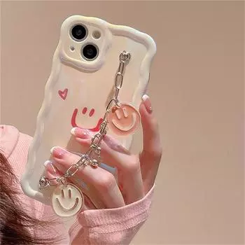 Милый Забавный Смайлик Браслет-Цепочка Синий Светлый Чехол Для Телефона Для Iphone 14 13 12 11 Pro Max Прекрасный Волнистый Противоударный Мягкий Чехол Funda For iPhone 14Pro