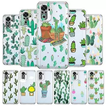 Милый зеленый кактус ботаника, новый квадратный прозрачный чехол для телефона для Xiaomi Redmi Note 12 11 9S 9 8 10 Pro + 7 8T 9C 9A 8A K40 игровой чехол Redmi Note 12Pro