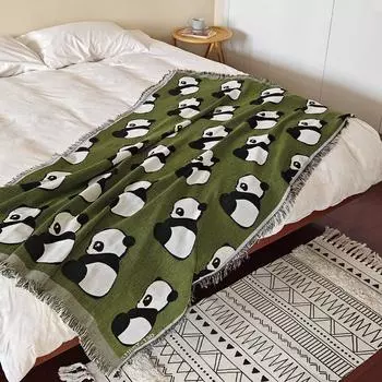 Милый зеленый плед с пандой для домашнего декора и активного отдыха на природе, пледы и пледы для дивана, покрывало для дивана 130x180cm