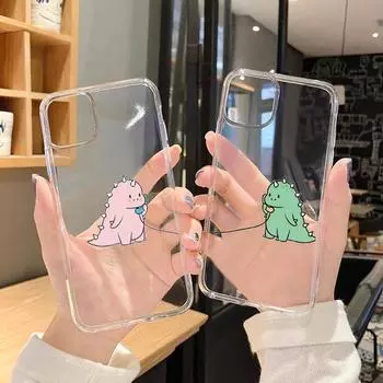 Милый зеленый розовый динозавр пара прозрачный чехол для телефона для iPhone 13 12 11 Pro MAX XS XR X SE20 7 8 6Plus мягкий силиконовый чехол Fundas iphone 6 Plus