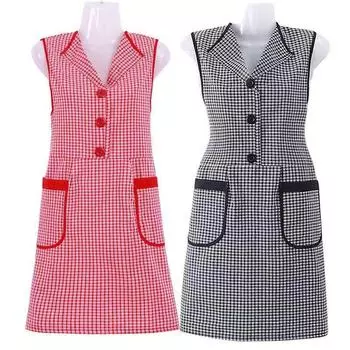 «Милый женский фартук из хлопка в японском стиле — модный дизайн лацканов для летних кухонных работ» синий