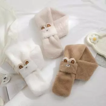 Милый женский крестик с медведем, теплый шейный платок из меха кролика, мужской и женский зимний утолщенный плюшевый шарф, мягкий