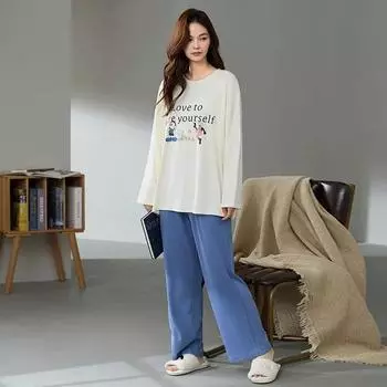 Милый женский пижамный комплект, теплая пижама, осенне-зимняя, с длинными рукавами и длинными штанами, пижама для девочек, мягкая пижама, удобная пижама с героями мультфильмов M