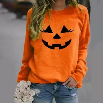 Милый женский свитер с длинным рукавом и тыквенным лицом, новый модный свитер, осенний повседневный комфортный свитер с тыквенным лицом, пуловер S