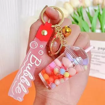Милый жидкий жемчуг, чашка чая с молоком, брелок для ключей космонавта, креативный зыбучий песок, плавающий брелок с желейными бобами, подвеска на рюкзак, брелок в подарок as the picture