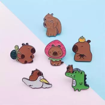 Милый значок в виде животного из цинкового сплава, мультяшная булавка, крутая брошь в виде капибары, награда за класс Style 6