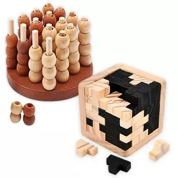 MIMIA 3D Soma Cube Set Тренировка мозга Забавная игра Соревновательный интеллект Головоломка Katsuno Puzzle SomaCube 4-Tac-Toe T-образный 2-элементный (3D 4-нолика