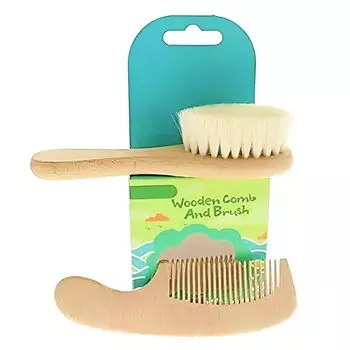 MIMIA Baby Hair Brush Comb 2 Piece Set with Case Present Baby Gift Newborn Goat Hair Natural Wood Gift Brush