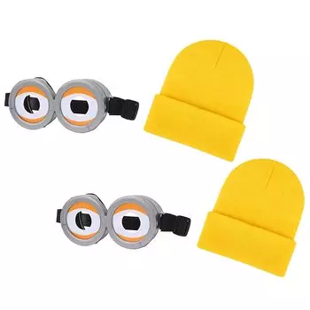 Миньон Косплей Дети Взрослые Фильм Реквизит Инструмент Маскировка Рождественский Костюм 4 Предмета Набор Очки Вязаная Шапка Аксессуары Реквизит Костюма [TUAHOUS] (В) [Элемент]