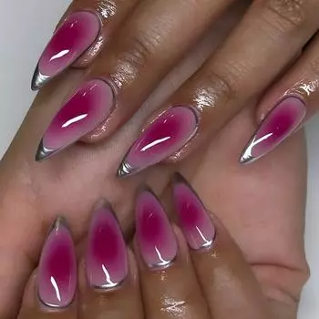 Миндальные накладные ногти средней длины, накладные ногти цвета розового рубина, полное покрытие, искусственные ногти, глянцевые наклейки для женщин, 24 шт.