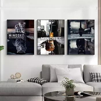 Mindset is Everything, мотивационная картина, настенный холст, художественный постер, причудливое изображение животного для офиса, домашнего декора, Cuadros 21x30cm No Framed