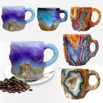 Минеральная хрустальная кружка для кофе, чашка для воды, новинка, кружки для напитков, цветная полупрозрачная кружка для чая для горячих напитков, элегантный рождественский подарок для домашнего офиса C