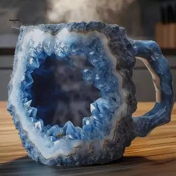 Минеральная кружка для кофе из искусственного хрусталя, 11 унций, чашка для минеральной воды из искусственного хрусталя, уникальный дизайн, сохраняющий тепло, кружка для питья для дома и офиса небесно-голубой
