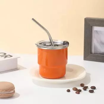 Мини 2 унции Вакуумная кружка из нержавеющей стали Кофейная кружка с соломинкой и крышками для дома Двойная кружка для напитков Кофейная кружка Портативная кружка для вечеринок Кружки с соломинкой 201-300ml