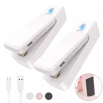 Мини 2 в 1 USB зарядный запечатщик пакетов термосварщики с ножом для резки перезаряжаемый портативный запечатщик для пластиковых пакетов для хранения продуктов питания PINK-BATTERY POWER