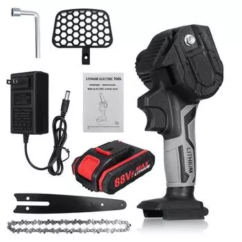 Мини 3000 Вт 6 дюймов 88 В электрическая цепная пила с 2 шт. батареями перезаряжаемая деревообрабатывающая обрезная пила одноручный садовый электроинструмент 1 x Battery