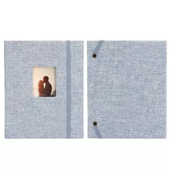 Мини 3-дюймовый фотоальбом из хлопка и пеньки, плетеный чехол, 208 карманов, декоративный фотоальбом для билетной карточки синий