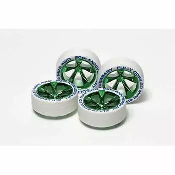 Mini 4WD parts Full cowl Mini 4WD 20th anniversary white tires & green plated wheels