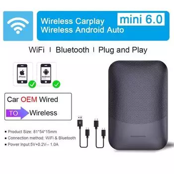 Mini 6.0 Wireless Carplay Box Android Auto Dongle адаптер для проводных автомобилей CP AA Toyota Mazda Nissan Chevrolet Subaru Kia Hyundai