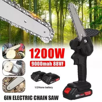Мини 6 дюймов 1200 Вт электрическая обрезная пила перезаряжаемая электрическая цепная пила с 2 шт. батареями деревообрабатывающий садовый лесозаготовительный резак Without Battery