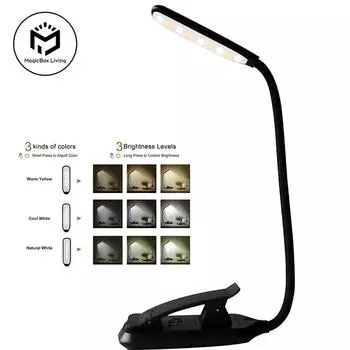 Мини-9 светодиодный светильник для чтения, лампа для чтения книг, USB аккумуляторная лампа с теплым зажимом, яркость, бесступенчатое затемнение, настольный светильник для чтения, ночник чёрный