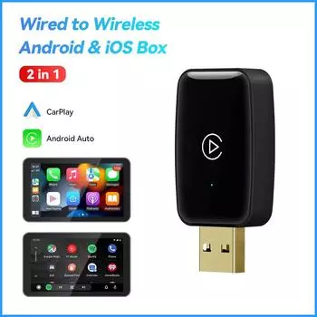 Мини-адаптер USB 2 в 1 для беспроводной Carplay для Apple iOS и Android Auto Smart Box Plug and Play USB TYPE-C Bluetooth 5.0 WIFI 5.8G