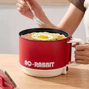 Мини-электрическая кастрюля со складной ручкой, кастрюля для лапши быстрого приготовления, портативная маленькая электрическая кастрюля, электрический хот-пот Black pottery crystal inner красный