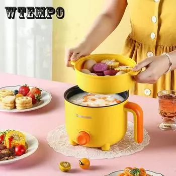 Мини-электрическая плита Многофункциональная студенческая плита Электрическая рисоварка Маленькая электрическая кастрюля Электрическая сковорода Общежитие Плита для лапши быстрого приготовления 1.5L белый