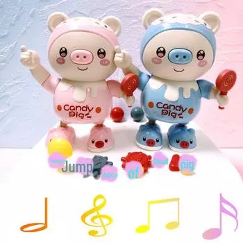 Мини электрическая танцующая свинья игрушка: Милая свинка может ходить, петь, танцевать и светиться под музыку для детей - Мультяшный дизайн. cute pig prince синий/розовый
