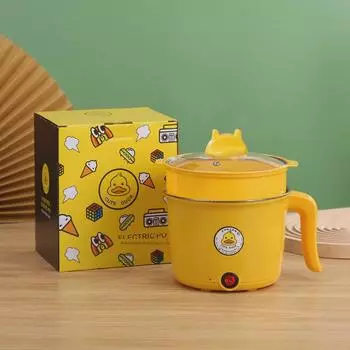 «Мини электрическая желтая утиная плита»: Многофункциональная кастрюля с антипригарным покрытием для приготовления пищи в общежитии, идеальный подарок.