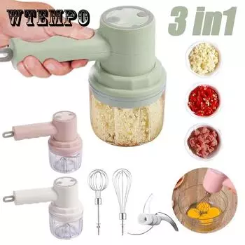Мини-электрический измельчитель чеснока, 250 мл, беспроводной инструмент для яиц с измельчителем овощей, миксер для теста и выпечки крема, кухонная дробилка, аксессуары зелёный