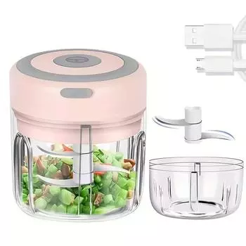 Мини-электрический измельчитель чеснока, кухонные гаджеты, многофункциональное использование, различные цвета, измельчитель чеснока для измельчения имбиря, перца чили, фруктов, мяса, специй, бобов, прочный 250ML розовый